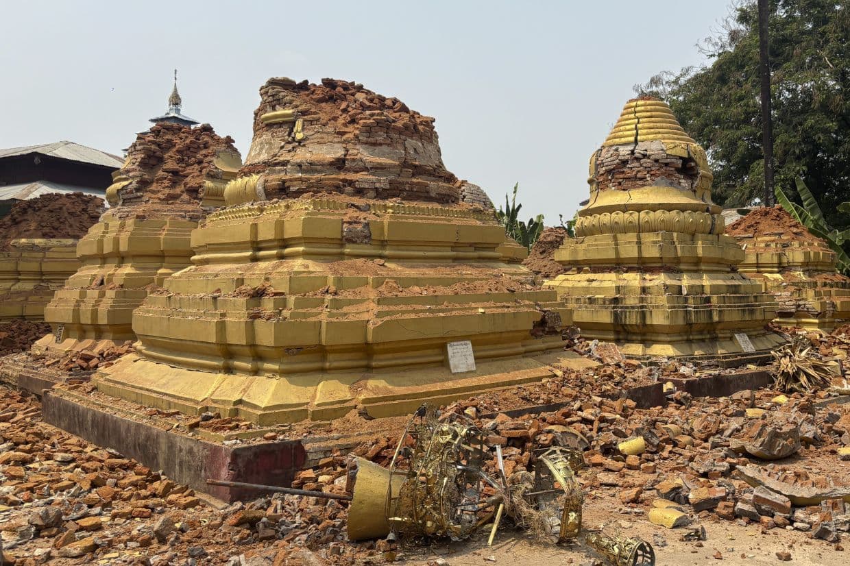 Damaged pagodas in Naypyidaw, Myanmar, following the 7.7 magnitude earthquake on March 28, 2025. (Aung Shine Oo/AP)